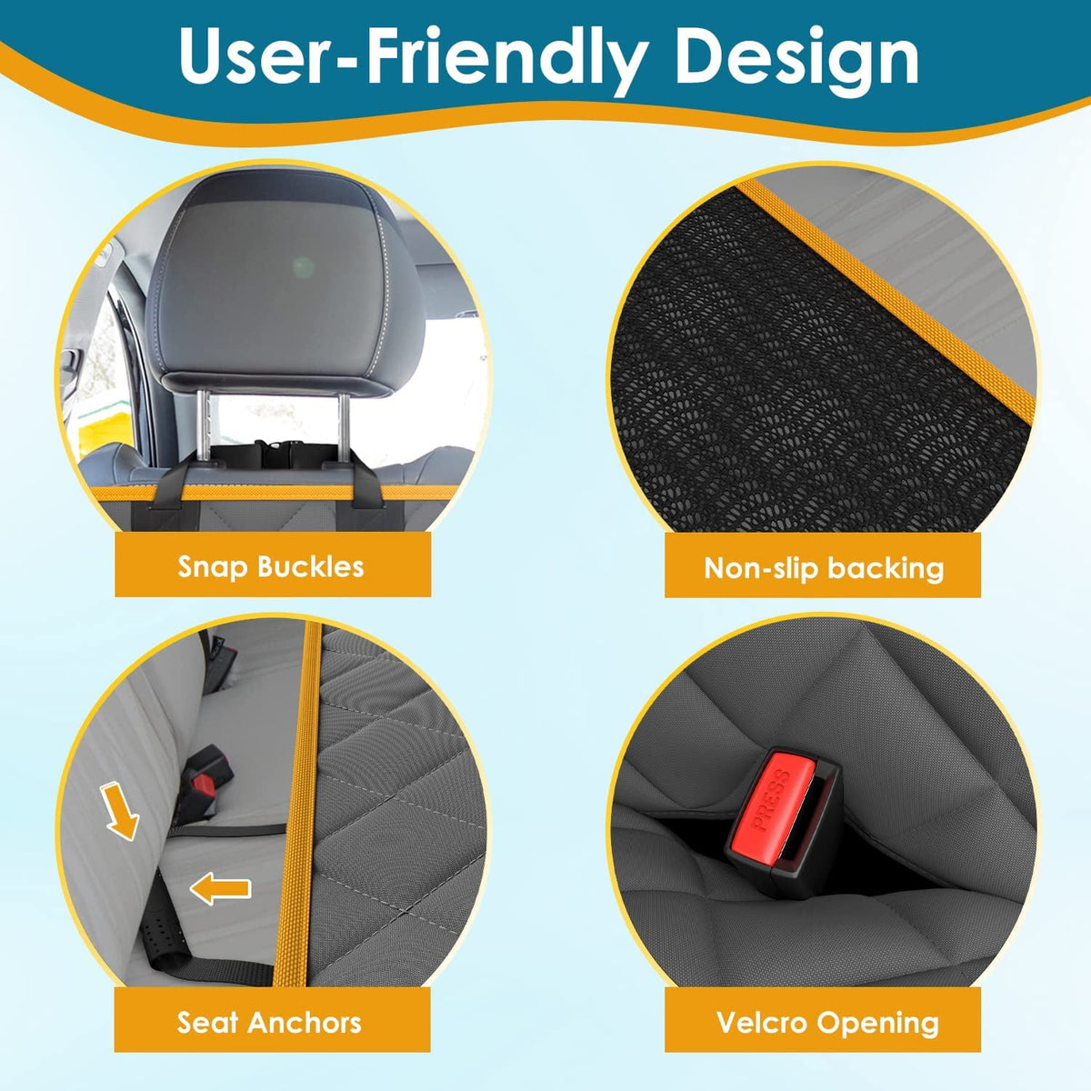 Dog Car Seat Cover, Waterproof & Nonslip Back Seat Hammock with Mesh Window & Seat Belt