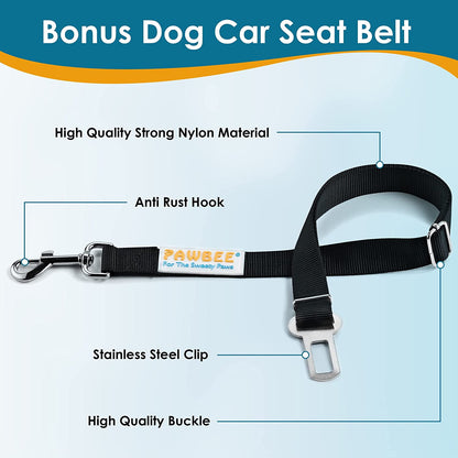 Dog Car Seat Cover, Waterproof & Nonslip Back Seat Hammock with Mesh Window & Seat Belt
