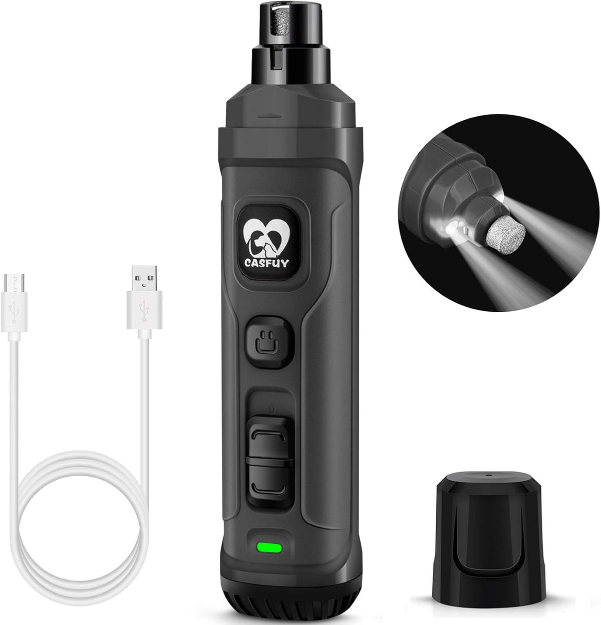 Dog Nail Grinder with 2 LED Light - New Version 2-Speed Powerful Electric Pet Nail Trimmer Professional Quiet Paws Grooming & Smoothing for Small Medium Large Dogs and Cats (Grey)