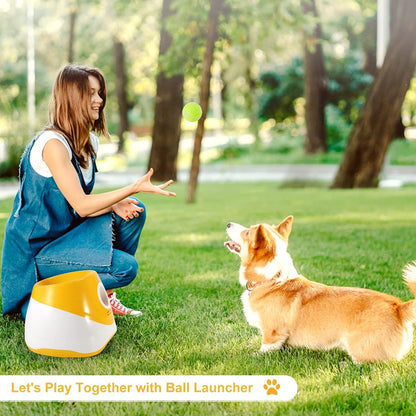 Automatic Dog Ball Launcher, Dog Ball Thrower with 15 Mini Tennis Balls Sizing 2 Inch and Mesh Bag, Interactive Dogs Toys Tennis Balls Launcher for Small Dogs with 3 Distance Settings