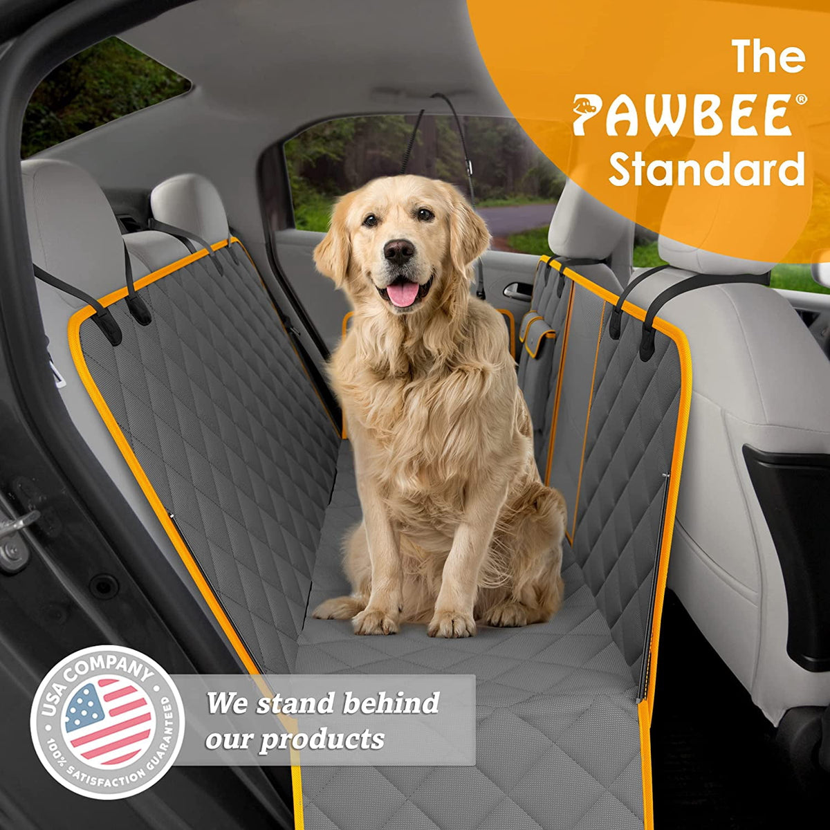 Dog Car Seat Cover, Waterproof & Nonslip Back Seat Hammock with Mesh Window & Seat Belt